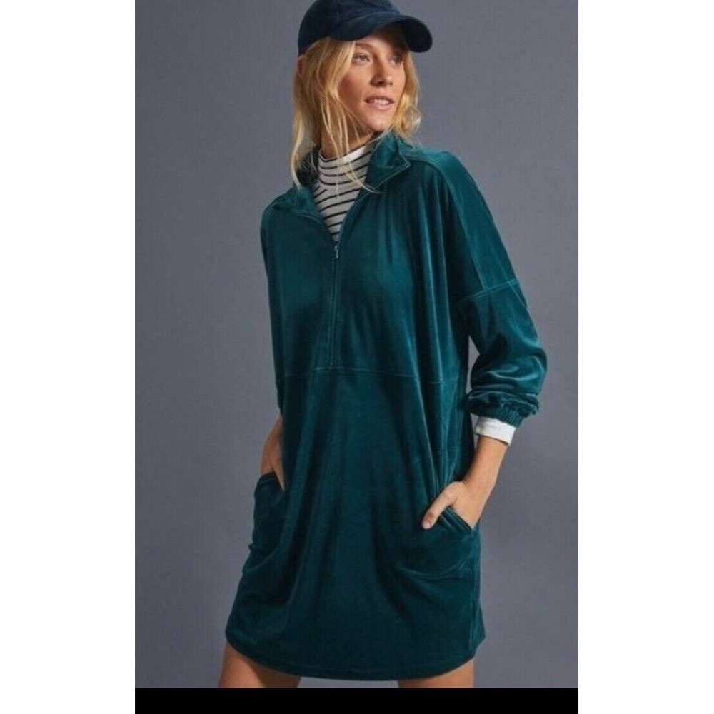 Anthropologie Sat Sun Teal Velvet  oversized dress, y2k moody practical magic